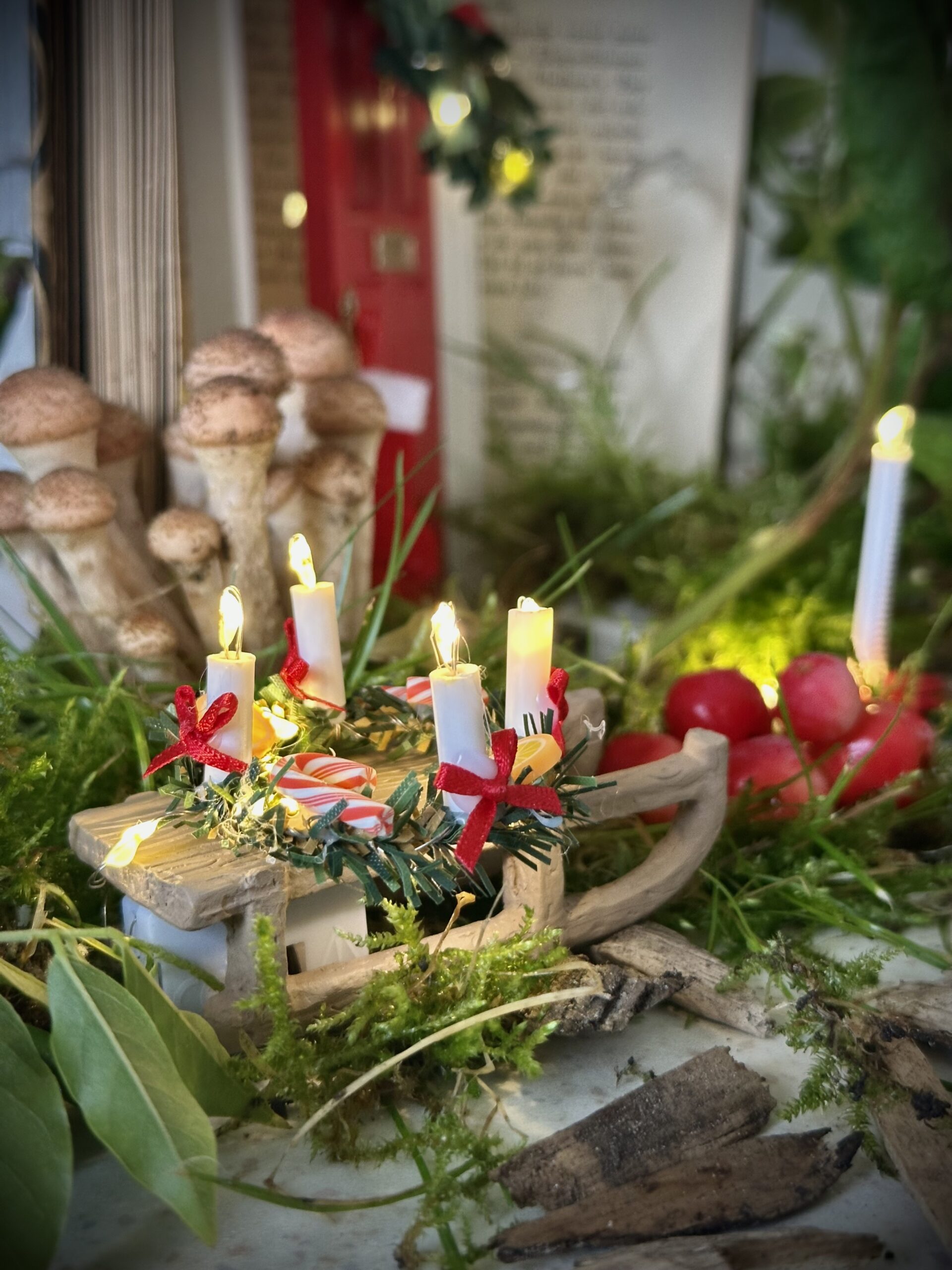 Nissens Adventskrans med LED Lys – Miniature til Nissedøren - Billede 3