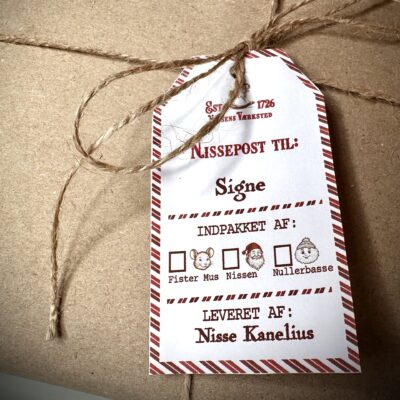 Print selv til-og-fra kort fra nissen – personlige gavemærker til adventsgaver, kalendergaver og hyggeligt nissedrilleri.