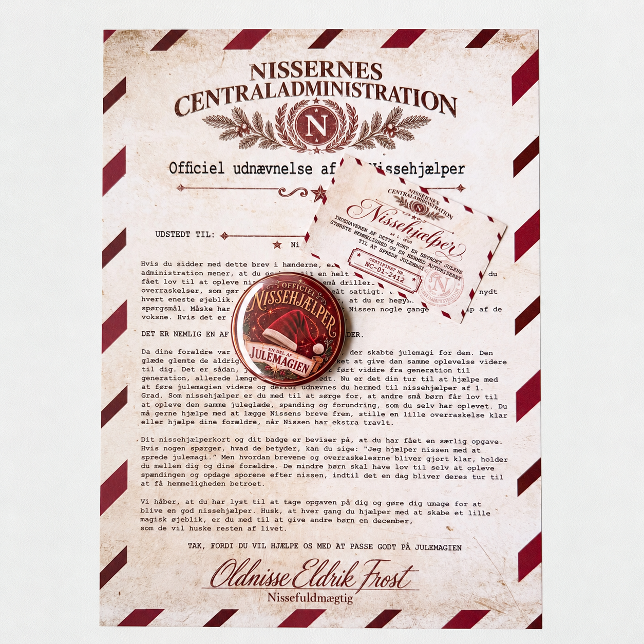 Bliv Nissehjælper – brev, nissehjælperbevis og badge - Billede 2